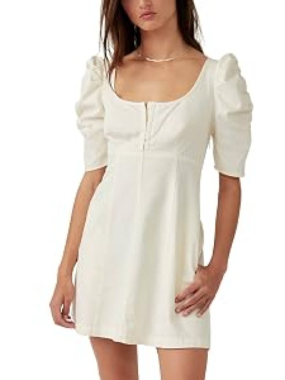 Free People Cheyenne Denim Mini Dress Ivory LG
